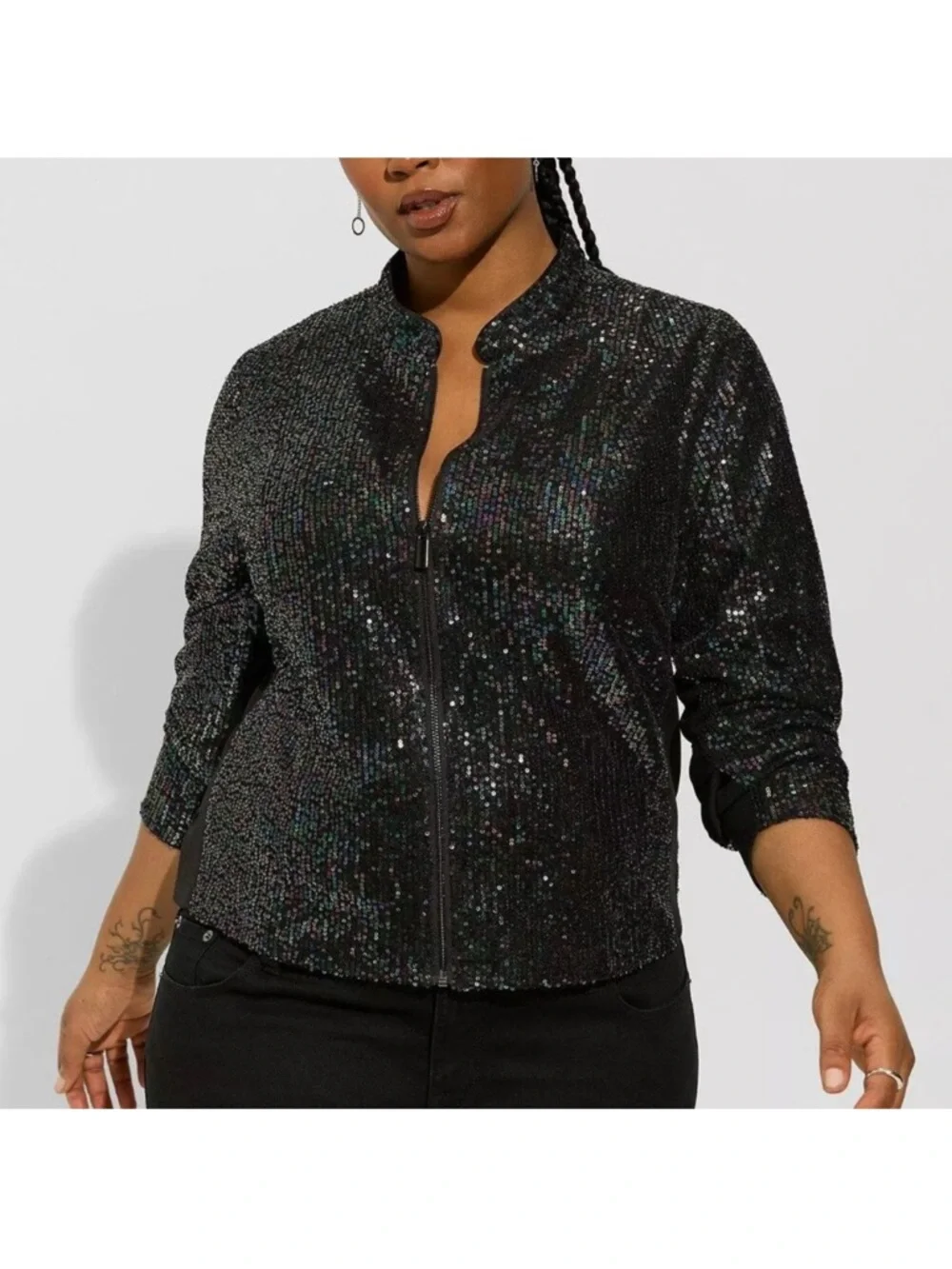 NWT Torrid Black Iridescent Sequin Zip Cardigan - Picture 6 of 7